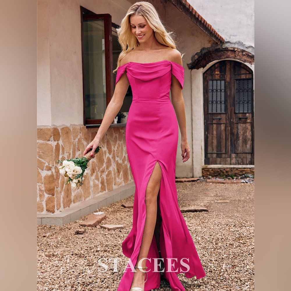 Pink Off-Shoulder Sleeveless Gown for Prom